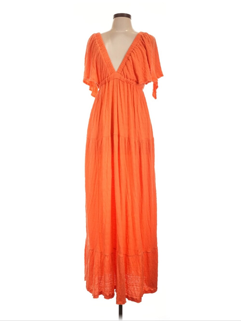NWT Free People La La Maxi Dress Wild Papaya Orange Tiered Flutter Sz L - Picture 11 of 11